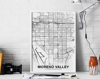 MORENO VALLEY California CA us map poster black white  Hometown City Print Modern Home Decor Office Decoration Wall Art Dorm Bedroom Gift