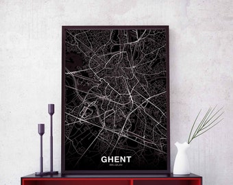 GHENT Belgium map poster black white Hometown City Print Modern Home Decor Office Decoration Wall Art Dorm Bedroom Gift
