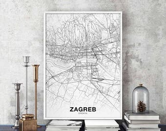 ZAGREB Croatia map poster Hometown City Print Modern Home Decor Office Decoration Wall Art Dorm Bedroom Gift