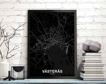 VASTERAS Sweden map poster black white Hometown City Print Modern Home Decor Office Decoration Wall Art Dorm Bedroom Gift