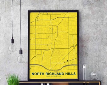 NORTH RICHLAND HILLS Texas tx usa poster color Hometown City Print Modern Home Decor Office Decoration Wall Art Dorm Bedroom Gift
