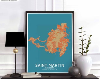 SAINT MARTIN Caribbean map poster color Hometown City Print Modern Home Decor Office Decoration Wall Art Dorm Bedroom Gift