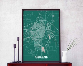 ABILENE Texas TX US map poster color Hometown City Print Modern Home Decor Office Decoration Wall Art Dorm Bedroom Gift