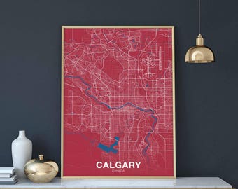 CALGARY Canada map poster color Hometown City Print Modern Home Decor Office Decoration Wall Art Dorm Bedroom Gift