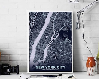 NEW YORK CITY usa night blue poster Hometown City Print Modern Home Decor Office Decoration Wall Art Dorm Bedroom Gift