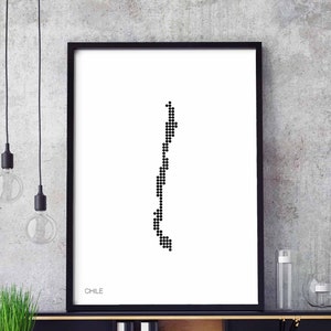 CHILE Landkarte mit Punkten retro schwarz weiß Wand Dekor Design modern schweizerisch skandinavisch Einweihungsparty