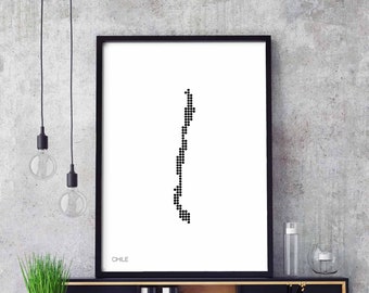 CHILE minimal dots retro map poster black white wall decor design modern swiss scandinavian nordic housewarming travel