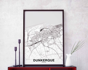 DUNKERQUE France map poster black white Hometown City Print Modern Home Decor Office Decoration Wall Art Dorm Bedroom Gift