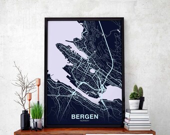 BERGEN Norway poster color Hometown City Print Modern Home Decor Office Decoration Wall Art Dorm Bedroom Gift