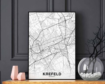 KREFELD Germany map poster Hometown City Print Modern Home Decor Office Decoration Wall Art Dorm Bedroom Gift