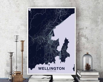 WELLINGTON New Zealand map poster color Hometown City Print Modern Home Decor Office Decoration Wall Art Dorm Bedroom Gift