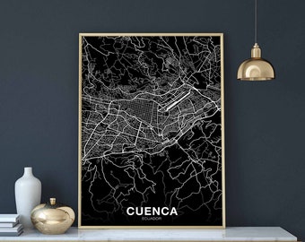 CUENCA Ecuador map poster black white  Hometown City Print Modern Home Decor Office Decoration Wall Art Dorm Bedroom Gift