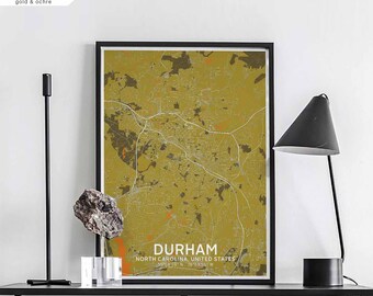 DURHAM North Carolina USA map poster black white Hometown City Print Modern Home Decor Office Decoration Wall Art Dorm Bedroom Gift