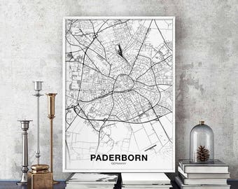 PADERBORN Germany map poster black white Hometown City Print Modern Home Decor Office Decoration Wall Art Dorm Bedroom Gift