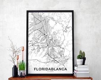 FLORIDABLANCA Colombia map poster black white Hometown City Print Modern Home Decor Office Decoration Wall Art Dorm Bedroom Gift
