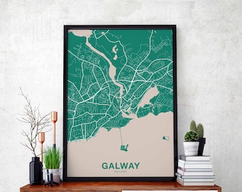 GALWAY Ireland map poster color Hometown City Print Modern Home Decor Office Decoration Wall Art Dorm Bedroom Gift