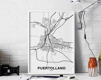 PUERTOLLANO Spain map poster Hometown City Print Modern Home Decor Office Decoration Wall Art Dorm Bedroom Gift