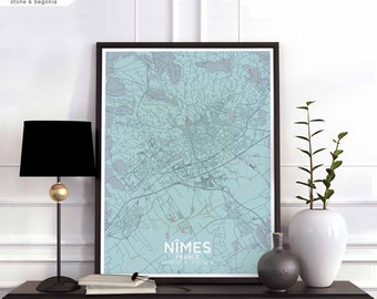 NIMES France map poster black white Hometown City Print Modern Home Decor Office Decoration Wall Art Dorm Bedroom Gift