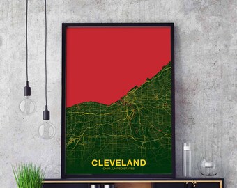 CLEVELAND Ohio OH USA poster color Hometown City Print Modern Home Decor Office Decoration Wall Art Dorm Bedroom Gift