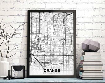 ORANGE California CA USA map poster black white  Hometown City Print Modern Home Decor Office Decoration Wall Art Dorm Bedroom Gift