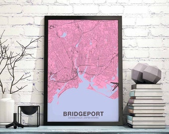 BRIDGEPORT Connecticut CT USA poster color Hometown City Print Modern Home Decor Office Decoration Wall Art Dorm Bedroom Gift