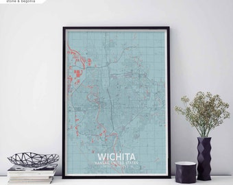 WICHITA Kansas USA map poster black white Hometown City Print Modern Home Decor Office Decoration Wall Art Dorm Bedroom Gift