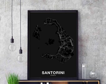 SANTORINI Greece map poster Hometown City Print Modern Home Decor Office Decoration Wall Art Dorm Bedroom Gift