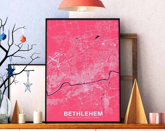 BETHLEHEM Pennsylvania PA USA poster color Hometown City Print Modern Home Decor Office Decoration Wall Art Dorm Bedroom Gift