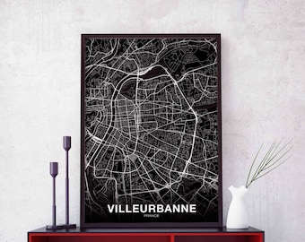VILLEURBANNE  France map poster black white Hometown City Print Modern Home Decor Office Decoration Wall Art Dorm Bedroom Gift
