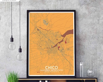 CHICO California USA map poster black white Hometown City Print Modern Home Decor Office Decoration Wall Art Dorm Bedroom Gift