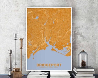 BRIDGEPORT Connecticut CT US map poster color Hometown City Print Modern Home Decor Office Decoration Wall Art Dorm Bedroom Gift