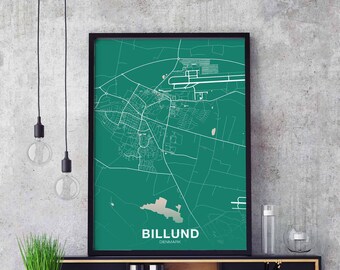 BILLUND Denmark map poster color Hometown City Print Modern Home Decor Office Decoration Wall Art Dorm Bedroom Gift art