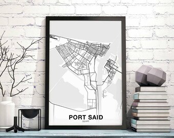 PORT SAID Egypt map poster black white Hometown City Print Modern Home Decor Office Decoration Wall Art Dorm Bedroom Gift cartography