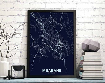 MBABANE Swaziland map poster color Hometown City Print Modern Home Decor Office Decoration Wall Art Dorm Bedroom Gift