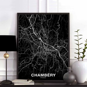 CHAMBERY France carte affiche noir blanc ville natale ville impression moderne décor à la maison bureau décoration mur art dortoir chambre cadeau