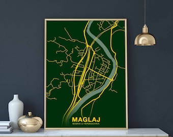 MAGLAJ Bosnia & Herzegovina map poster color Hometown City Print Modern Home Decor Office Decoration Wall Art Dorm Bedroom Gift
