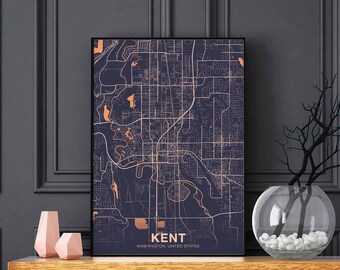 KENT Washington WA USA map poster color Hometown City Print Modern Home Decor Office Decoration Wall Art Dorm Bedroom Gift