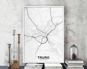 TRURO Great Britain UK map poster black white Hometown City Print Modern Home Decor Office Decoration Wall Art Dorm Bedroom Gift