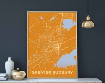 GREATER SUDBURY Canada map poster color Hometown City Print Modern Home Decor Office Decoration Wall Art Dorm Bedroom Gift
