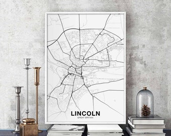 LINCOLN Great Britain UK map poster black white Hometown City Print Modern Home Decor Office Decoration Wall Art Dorm Bedroom Gift