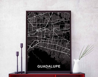GUADALUPE Mexico map poster black white Hometown City Print Modern Home Decor Office Decoration Wall Art Dorm Bedroom Gift