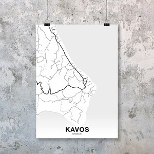 KAVOS Griechenland Karte Poster schwarz weiß Hometown City Print Modernes Wohndekor Büro Dekoration Wand Kunst Wohnheim Schlafzimmer Geschenk