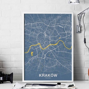 Cracovie/cracovie pologne carte affiche couleur ville natale ville impression moderne décor à la maison bureau décoration mur art dortoir chambre cadeau