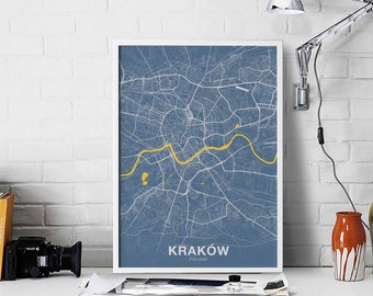 KRAKOW/KRAKÓW Poland map poster color Hometown City Print Modern Home Decor Office Decoration Wall Art Dorm Bedroom Gift