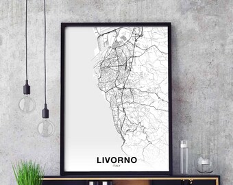 LIVORNO Italy map poster Hometown City Print Modern Home Decor Office Decoration Wall Art Dorm Bedroom Gift