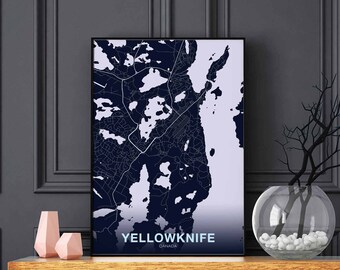 YELLOWKNIFE Canada map poster color Hometown City Print Modern Home Decor Office Decoration Wall Art Dorm Bedroom Gift