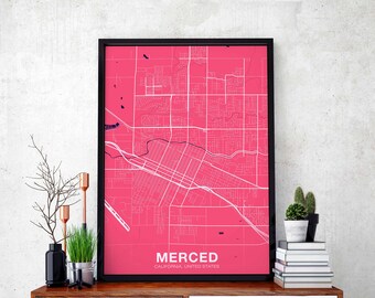 MERCED California CA USA poster color Hometown City Print Modern Home Decor Office Decoration Wall Art Dorm Bedroom Gift