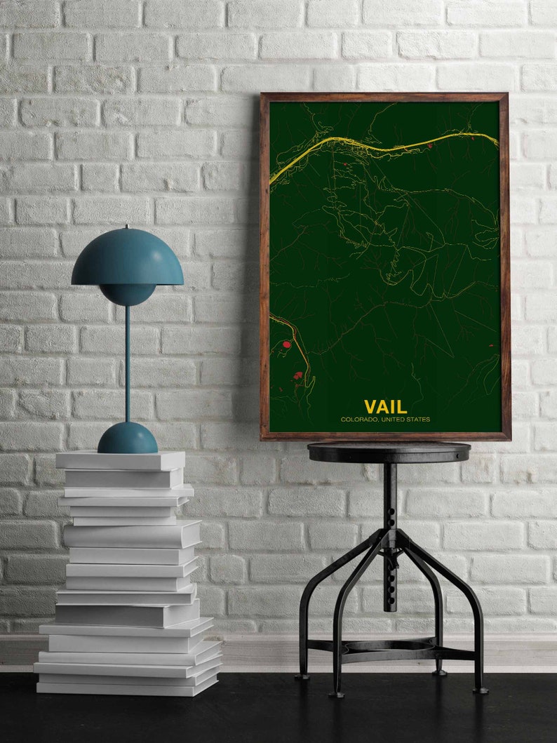 Map Vail Color VAIL Colorado CO USA Map Poster Color Hometown City Print Modern Home ...