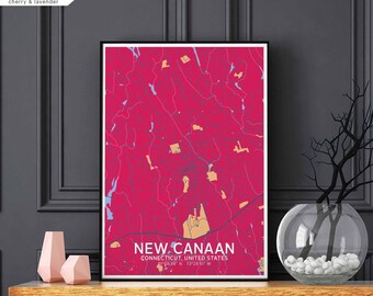 NEW CANAAN Connecticut usa map poster black white Hometown City Print Modern Home Decor Office Decoration Wall Art Dorm Bedroom Gift