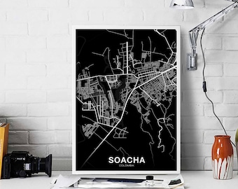 SOACHA Colombia map poster black white Hometown City Print Modern Home Decor Office Decoration Wall Art Dorm Bedroom Gift